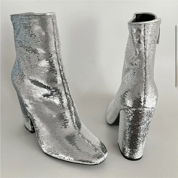Kendall + Kylie Bootie Silver Sequin Haedyns Square-toe Ankle Boots - Picture 10 of 11